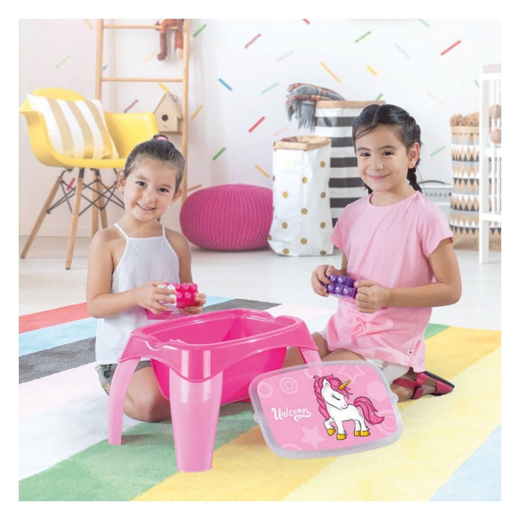 Dolu Eenhoorn Activiteitentafel + 30 Blokken Roze Activiteitentafels Joy&Bloom