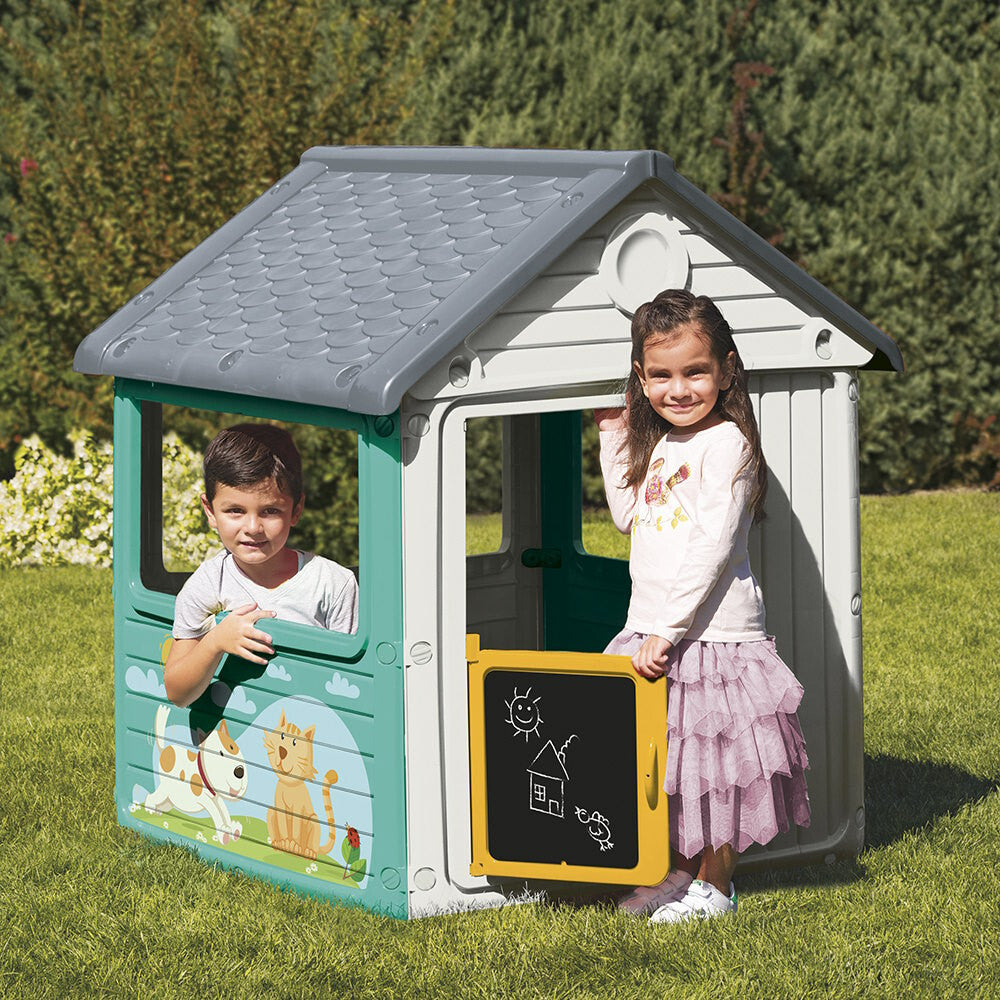 Dolu Speelhuis Met Krijtbord Wit/Blauw/Geel Speelhuizen Joy&Bloom