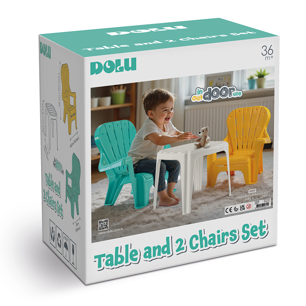Dolu Tafel Met 2 Stoelen Turquoise/Geel Tafel en Stoel Sets Joy&Bloom
