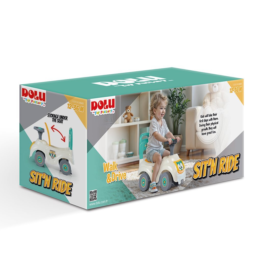 Dolu Loopauto Met Toeter Wit/Groen/Geel 47X37X20.5Cm Loopauto's Joy&Bloom