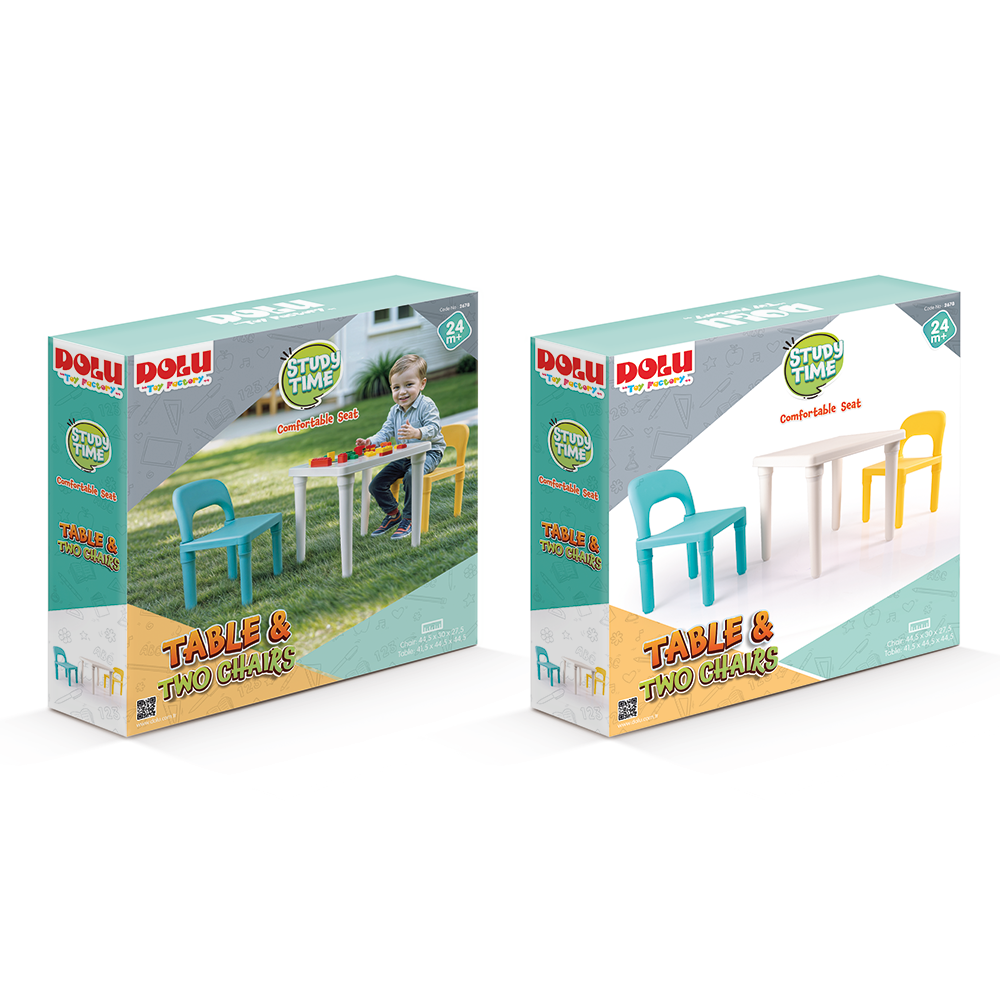 Dolu Kinder Tafel Met 2 Stoelen Turquoise/Geel Tafel en Stoel Sets Joy&Bloom