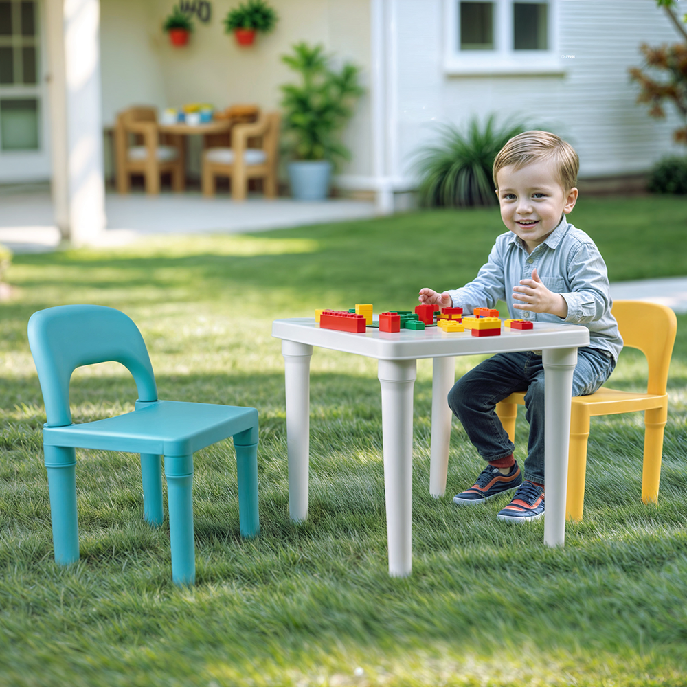 Dolu Kinder Tafel Met 2 Stoelen Turquoise/Geel Tafel en Stoel Sets Joy&Bloom