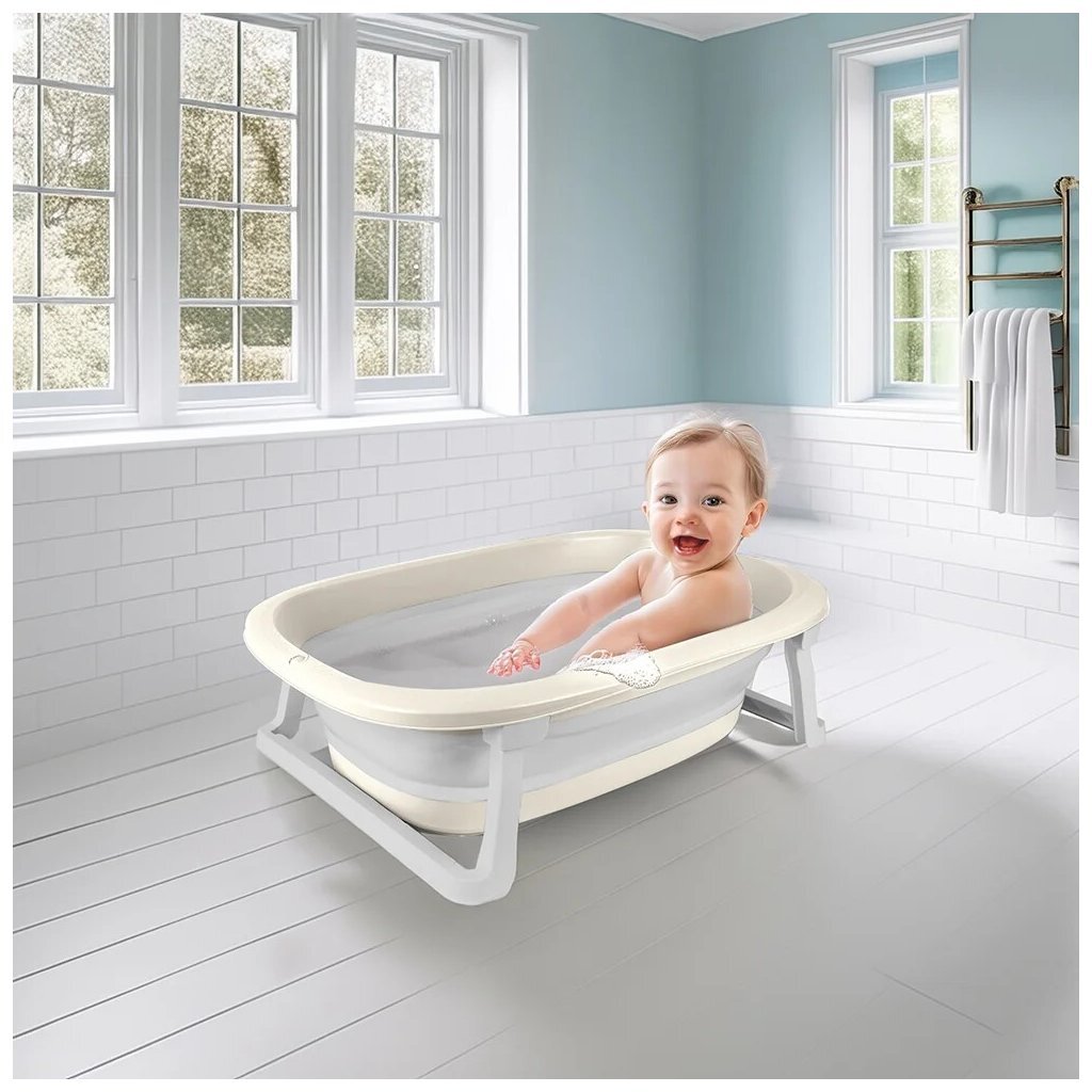 Dolu Baby Opvouwbaar Badje 75.5X46.5X20.5 Cm Beige/Wit Baby Baden Joy&Bloom