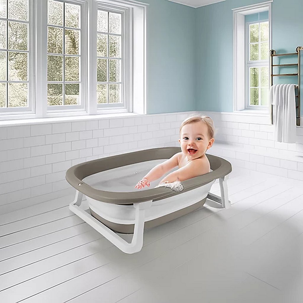 Dolu Baby Opvouwbaar Badje 75.5X46.5X20.5 Cm Steengrijs/Wit Baby Baden Joy&Bloom