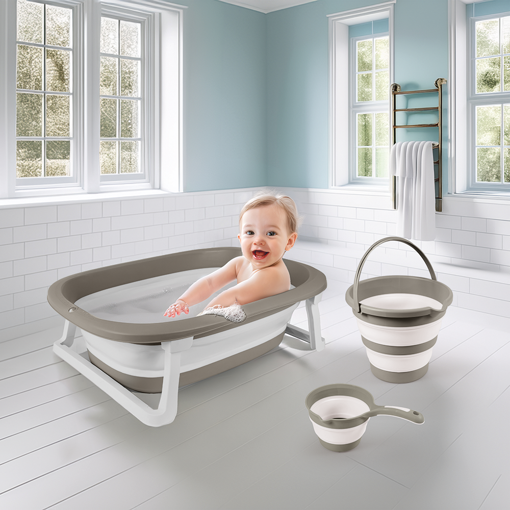 Dolu 3-In-1 Opvouwbare Baby Badset Stone Gray Baby Baden Joy&Bloom