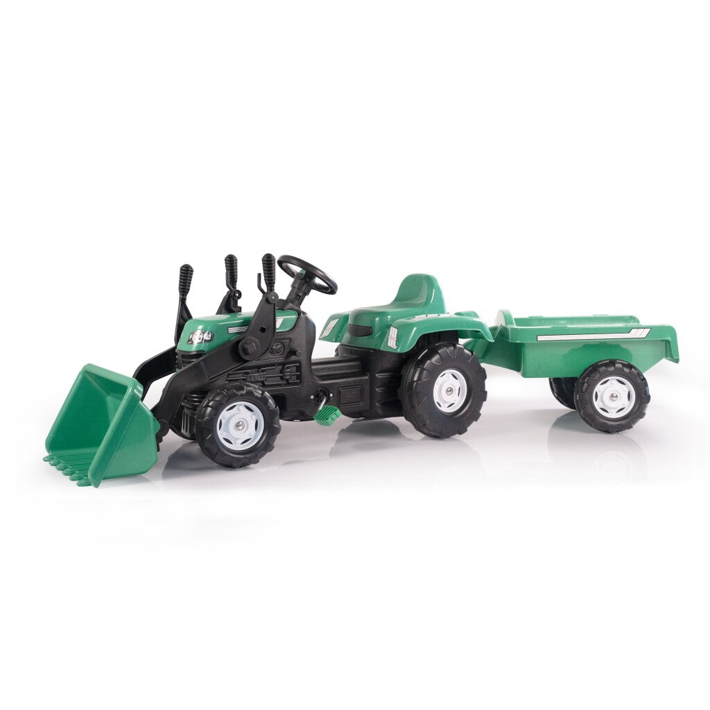 Dolu Traptractor Met Aanhanger &Amp; Voorlader &Amp; Claxon Groen/Zwart Tractors Joy&Bloom