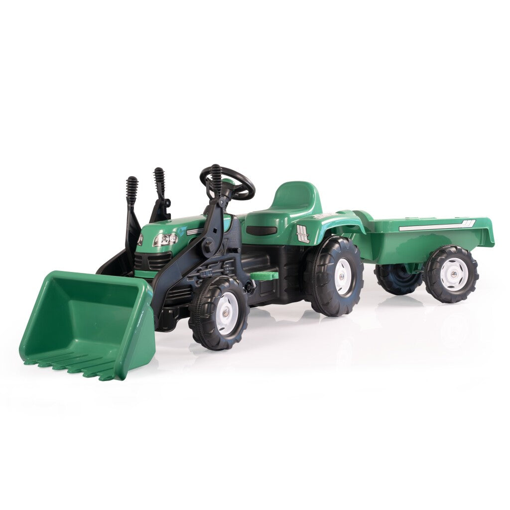 Dolu Traptractor Met Aanhanger &Amp; Voorlader &Amp; Claxon Groen/Zwart Tractors Joy&Bloom