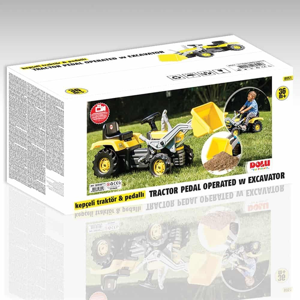 Dolu Traptractor Met Voorlader & Claxon Geel/Zwart Tractors Joy&Bloom