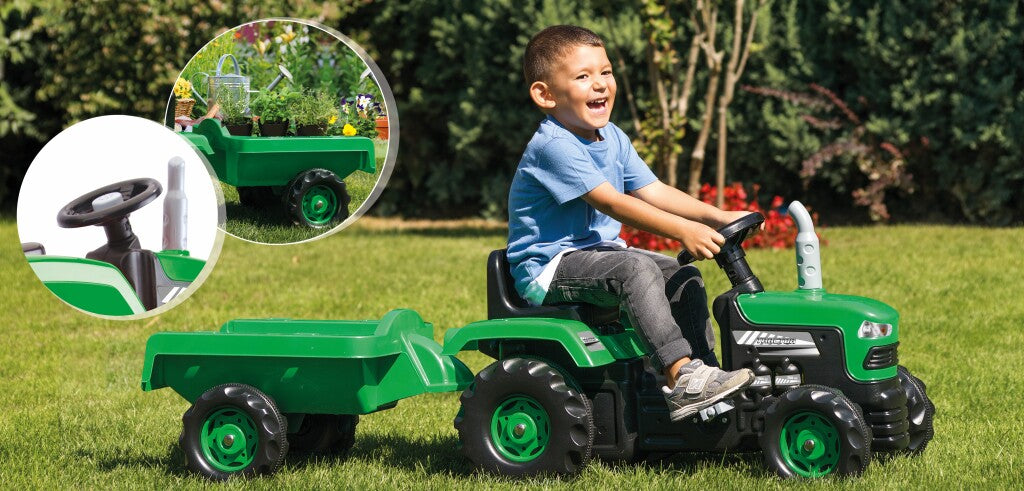 Dolu Traptractor Met Aanhanger & Claxon Groen/Zwart Tractors Joy&Bloom