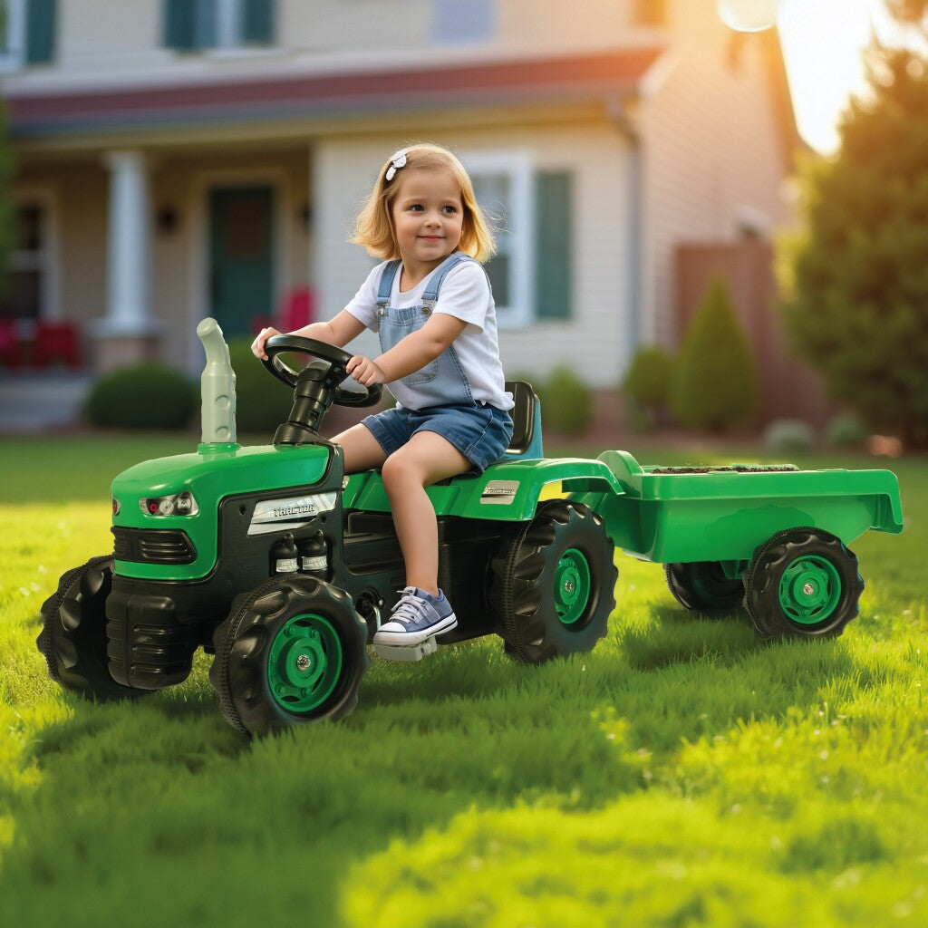 Dolu Traptractor Met Aanhanger & Claxon Groen/Zwart Tractors Joy&Bloom