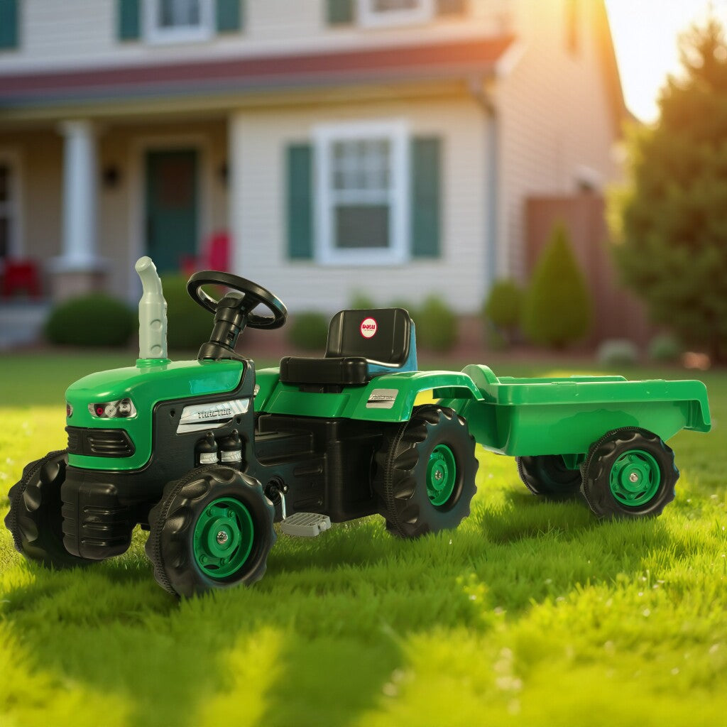 Dolu Traptractor Met Aanhanger & Claxon Groen/Zwart Tractors Joy&Bloom