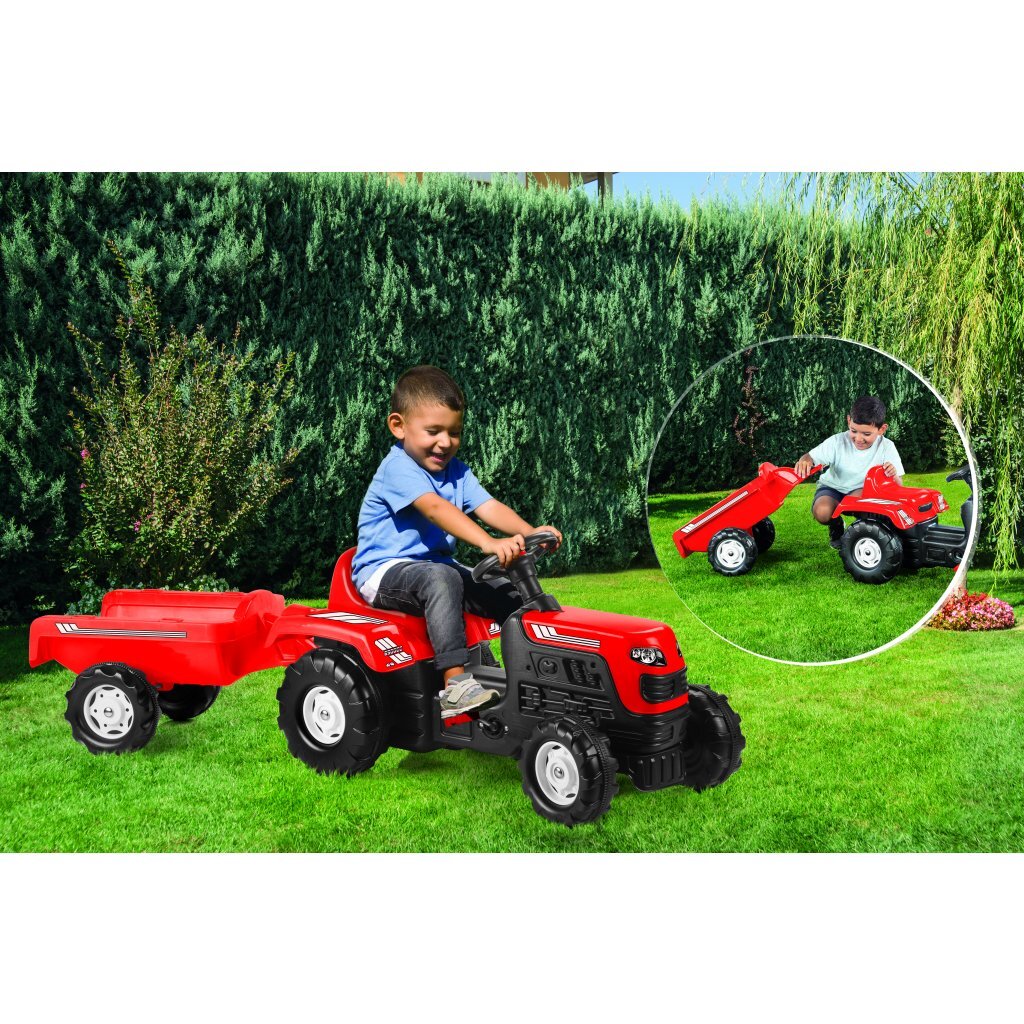 Dolu Traptractor Met Aanhanger &Amp; Claxon Rood/Zwart Tractors Joy&Bloom