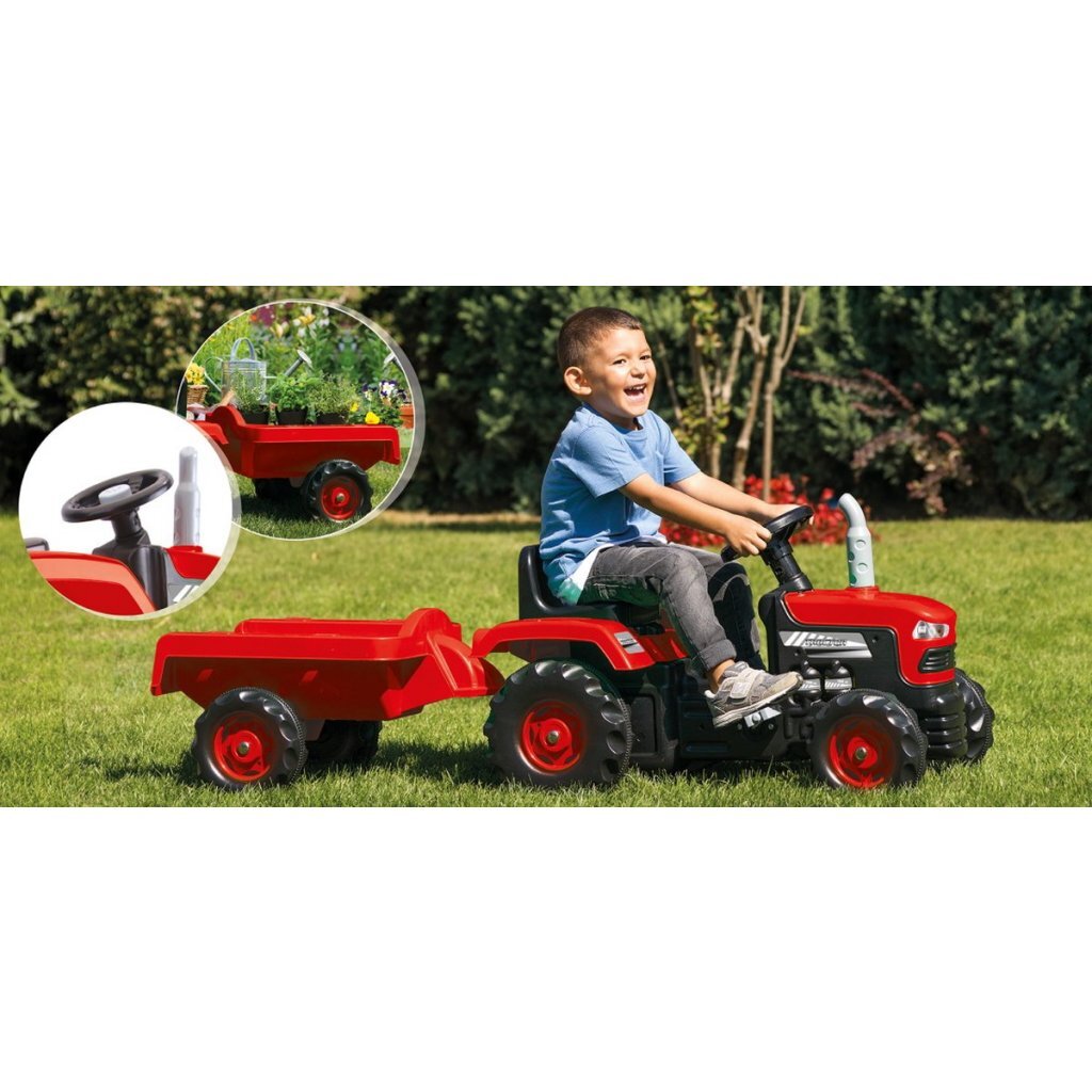 Dolu Traptractor Met Aanhanger &Amp; Claxon Rood/Zwart Tractors Joy&Bloom