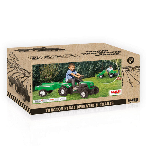 Dolu Traptractor Met Aanhanger &Amp; Claxon Groen/Zwart Tractors Joy&Bloom