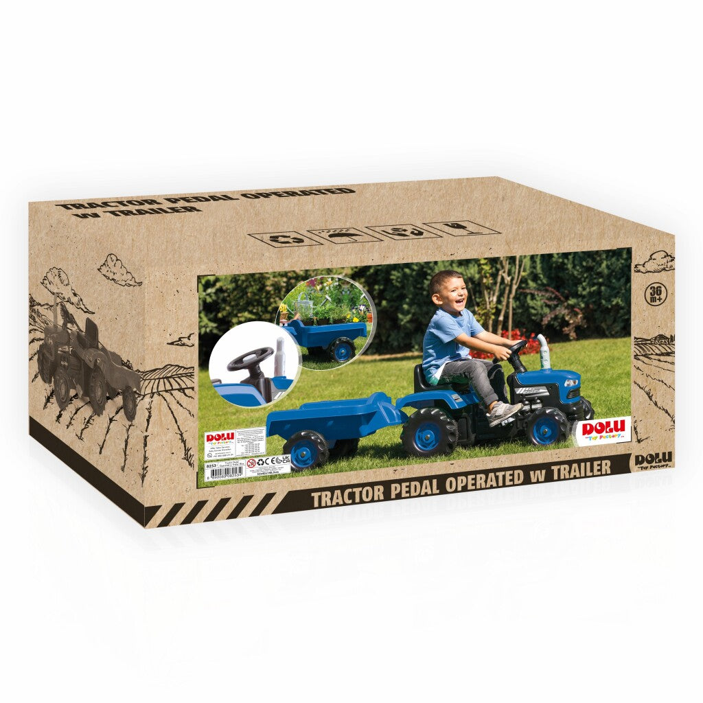 Dolu Traptractor Met Aanghanger &Amp; Claxon Blauw/Zwart Tractors Joy&Bloom