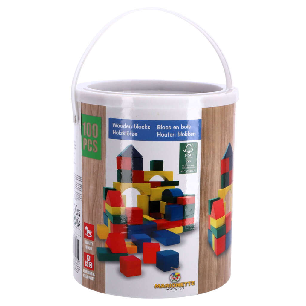 Marionette Wooden Toys Blokkenton Met Houten Blokken 100 Stuks Default Title Bouwen Joy&Bloom