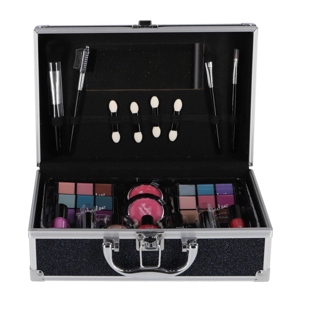 Casuelle Aluminium Make-Up Koffer Donkerblauw/Glitter Make-up en Haar Joy&Bloom