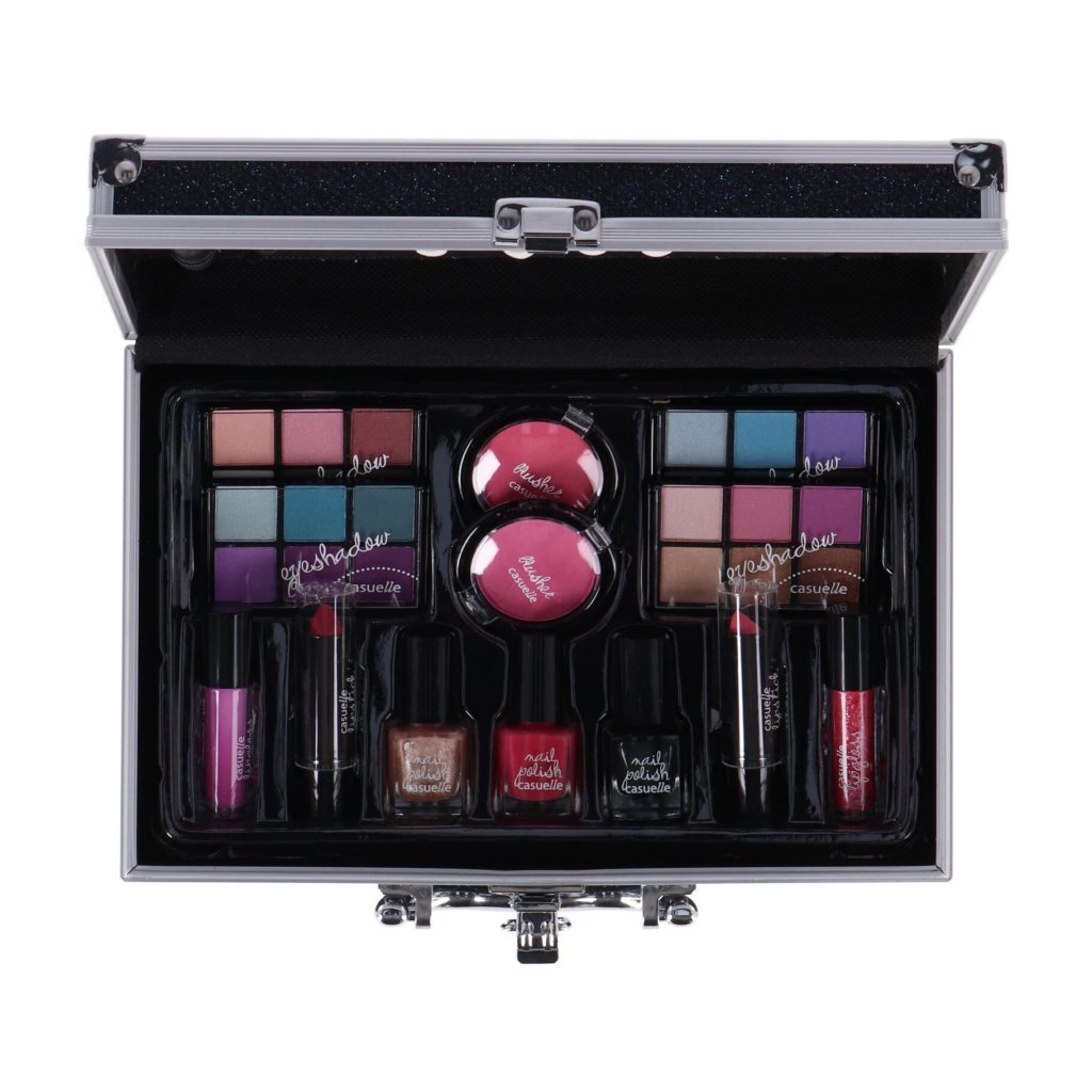 Casuelle Aluminium Make-Up Koffer Donkerblauw/Glitter Make-up en Haar Joy&Bloom