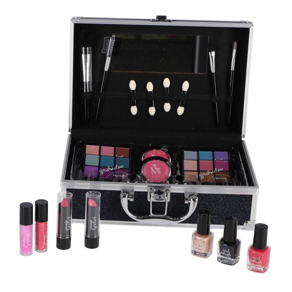 Casuelle Aluminium Make-Up Koffer Donkerblauw/Glitter Make-up en Haar Joy&Bloom