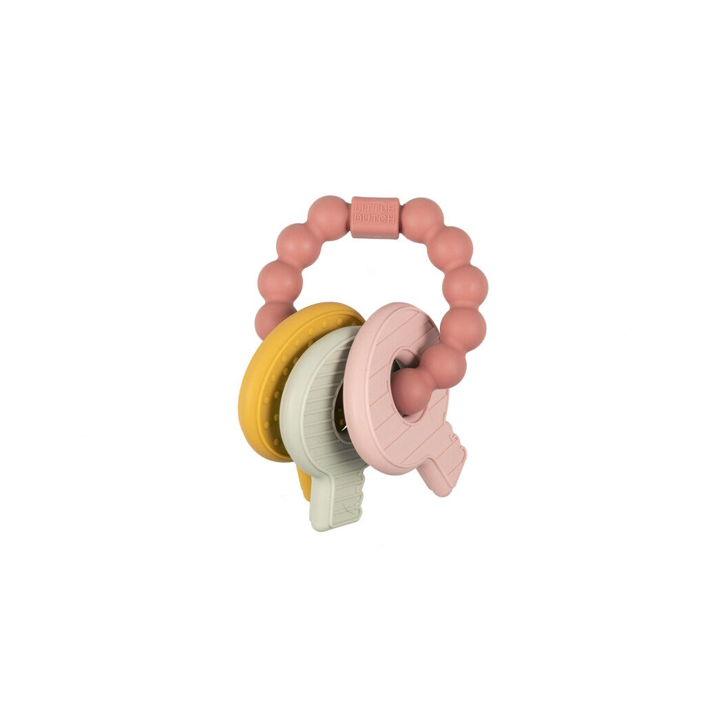 Little Dutch Bijtring Silicone Sleutelbos Roze Rammelaars Joy&Bloom