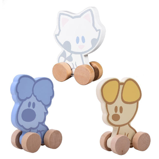 Woezel En Pip Rubo Toys Woezel En Pip Baby Houten Wielfiguren Assorti Default Title Trekfiguren & Duwfiguren Joy&Bloom