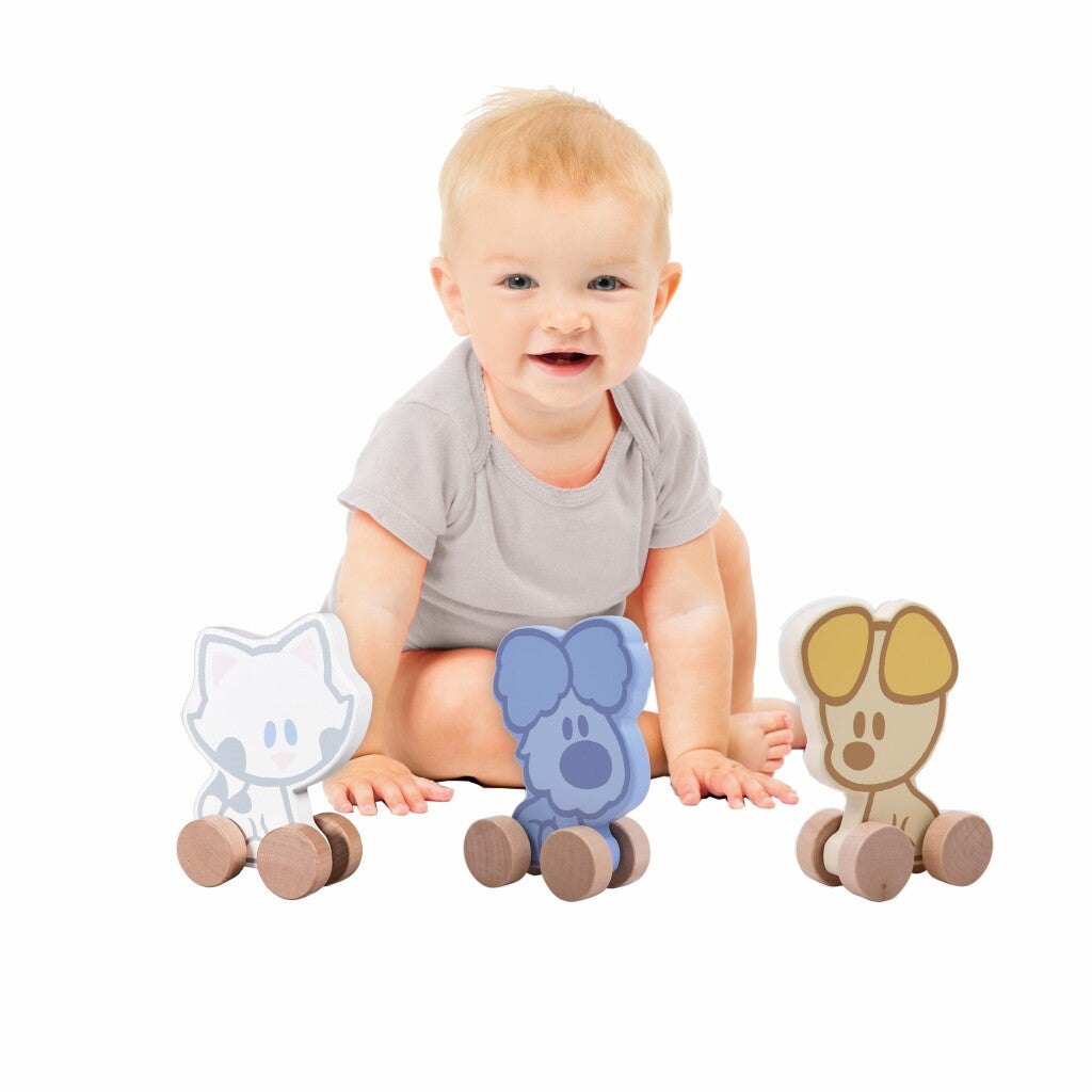 Woezel En Pip Rubo Toys Woezel En Pip Baby Houten Wielfiguren Assorti Trekfiguren & Duwfiguren Joy&Bloom