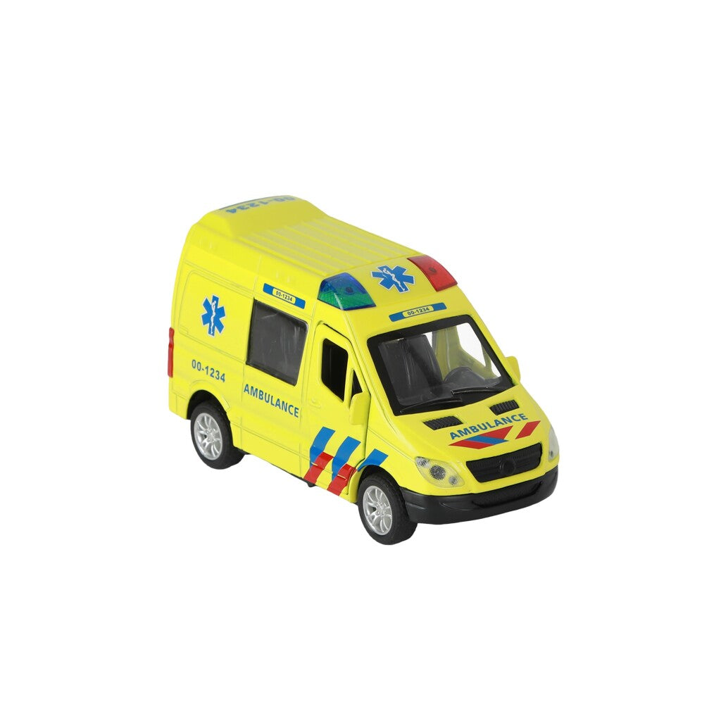 112 Pull-Back Ambulance Bus 1:34 + Licht En Geluid Ambulance Voertuigen Joy&Bloom