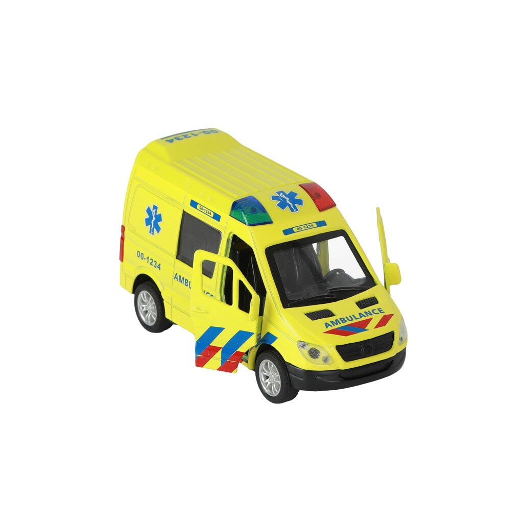 112 Pull-Back Ambulance Bus 1:34 + Licht En Geluid Ambulance Voertuigen Joy&Bloom