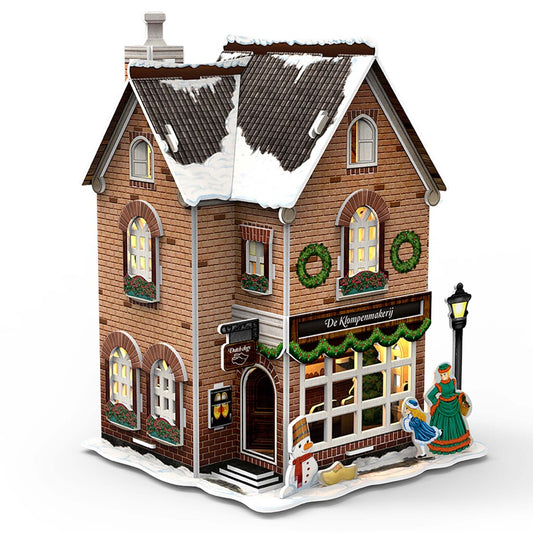 Cubic Fun 3D Puzzel Hollands Huisje Winter Klompenmakerij + Licht 53 Stukjes Default Title 3D Puzzels Joy&Bloom