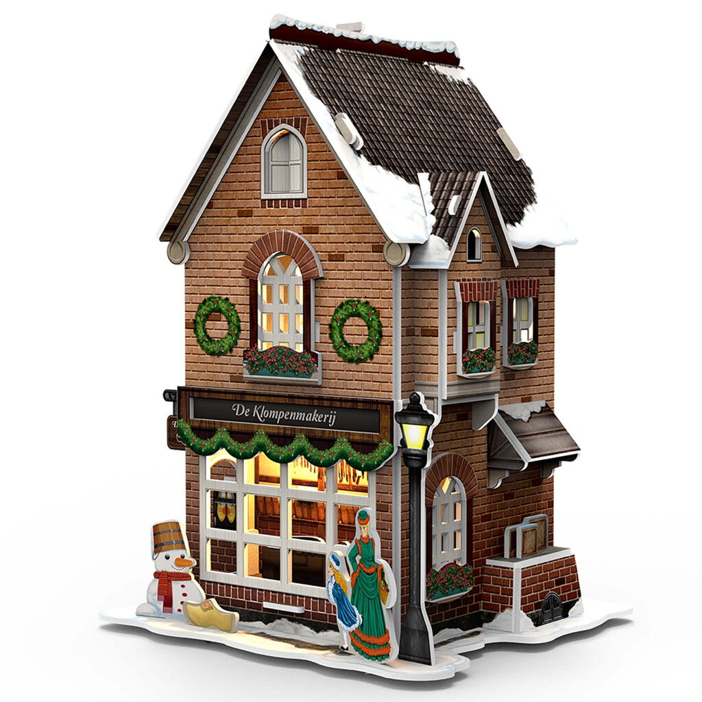 Cubic Fun 3D Puzzel Hollands Huisje Winter Klompenmakerij + Licht 53 Stukjes 3D Puzzels Joy&Bloom