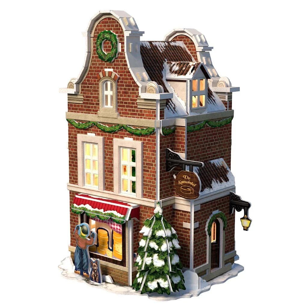 Cubic Fun 3D Puzzel Hollands Huisje Winter Kaaswinkel + Licht 60 Stukjes 3D Puzzels Joy&Bloom