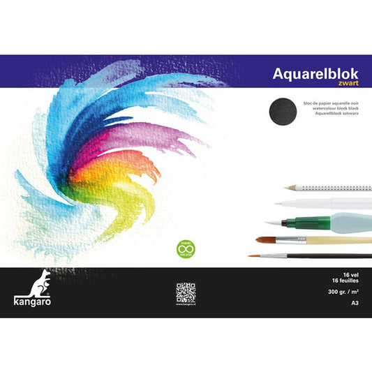 Kangaro K-5313 A3 Aquarelblok 300 Gram 16 Vel Zwart Default Title Schilderen Joy&Bloom