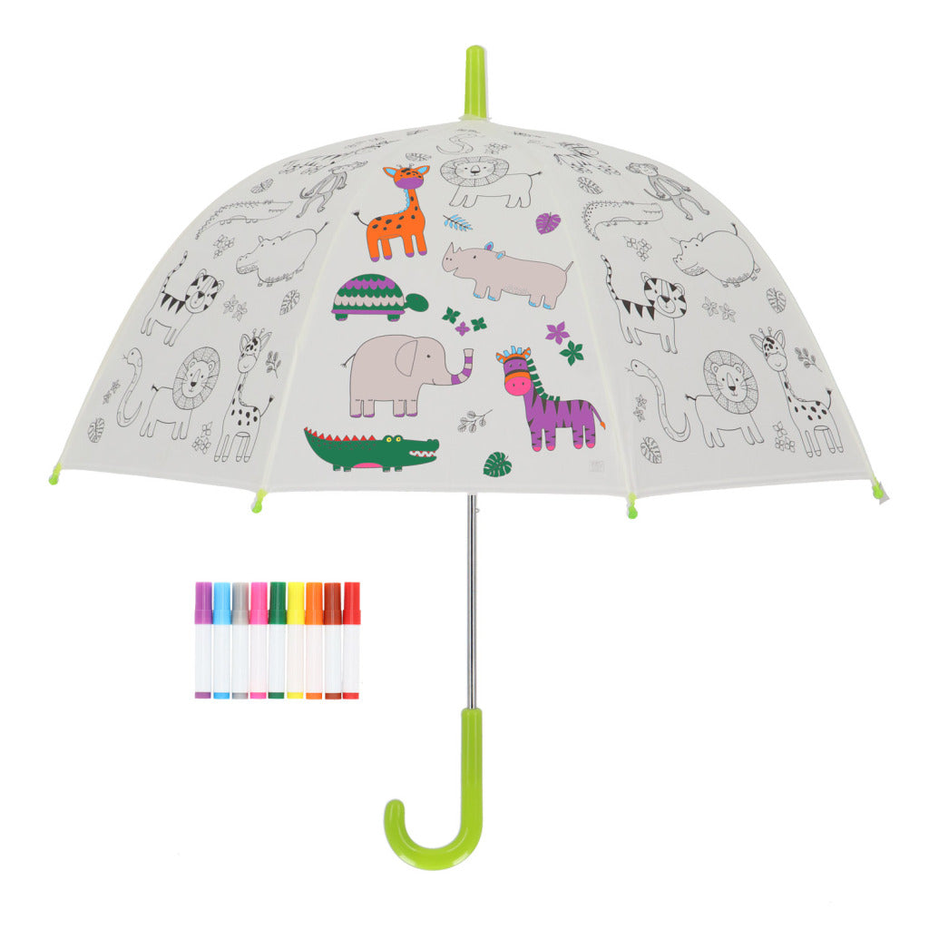 Esschert Design Inkleurparaplu Jungledieren + 9 Stiften Default Title Kinderparaplu's Joy&Bloom