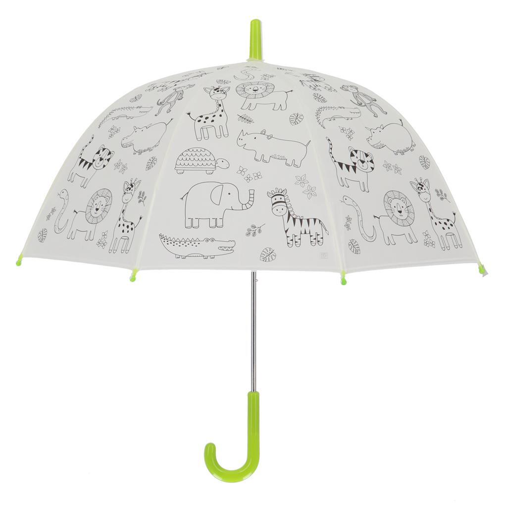 Esschert Design Inkleurparaplu Jungledieren + 9 Stiften Kinderparaplu's Joy&Bloom