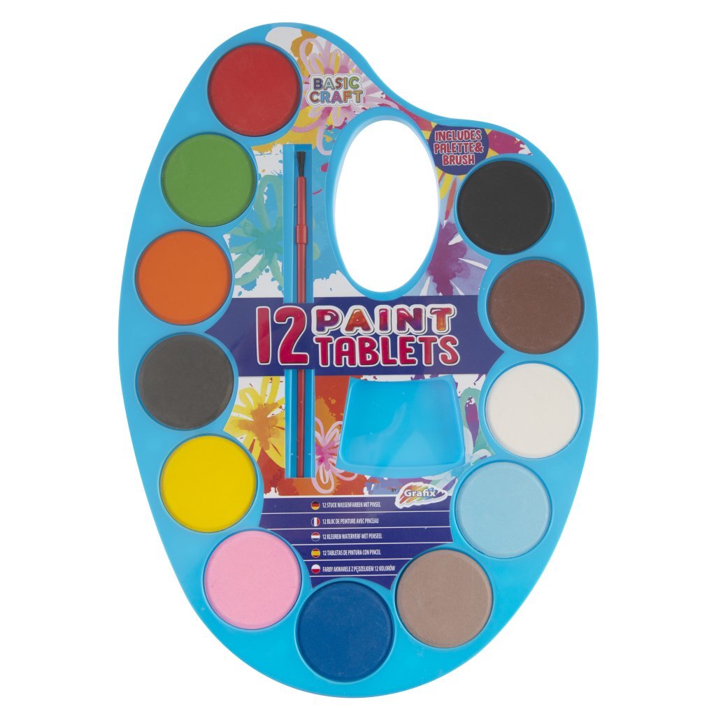 Basic Craft Waterverfpalet + Penseel 12 Kleuren Schilderen Joy&Bloom