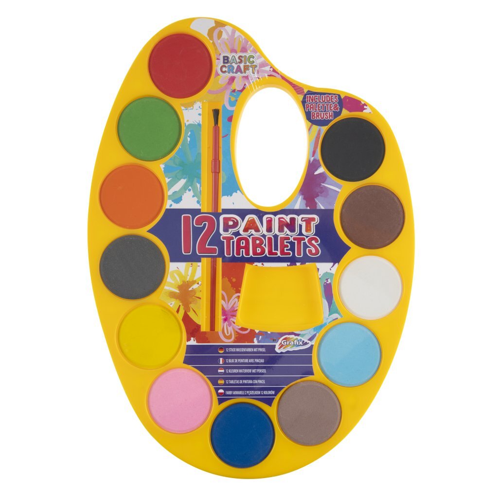 Basic Craft Waterverfpalet + Penseel 12 Kleuren Schilderen Joy&Bloom