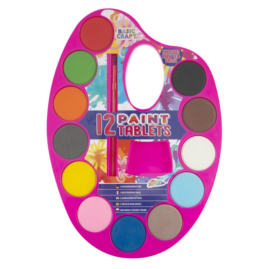 Basic Craft Waterverfpalet + Penseel 12 Kleuren Schilderen Joy&Bloom