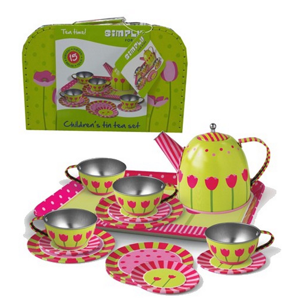 Simply For Kids Tinnen Tulpen Theeservies In Koffer Default Title Huishouden & Keuken Joy&Bloom