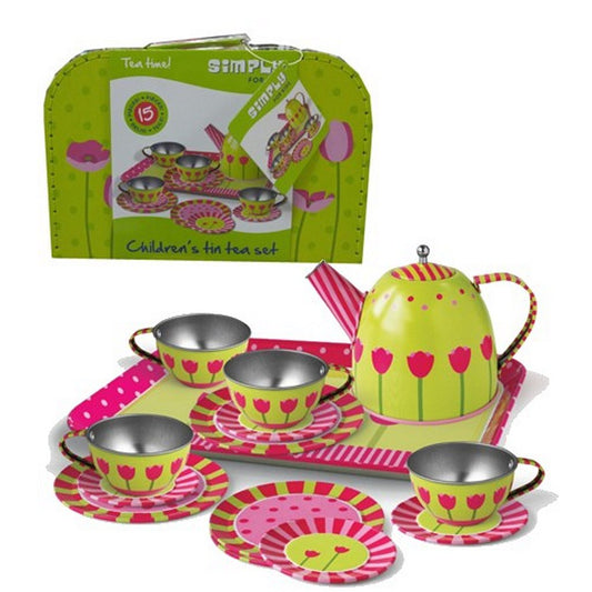 Simply For Kids Tinnen Tulpen Theeservies In Koffer Default Title Huishouden & Keuken Joy&Bloom