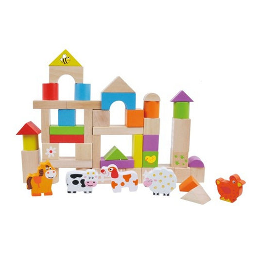 Simply For Kids Houten Blokken En Dieren 50-Delig Default Title Bouwen Joy&Bloom