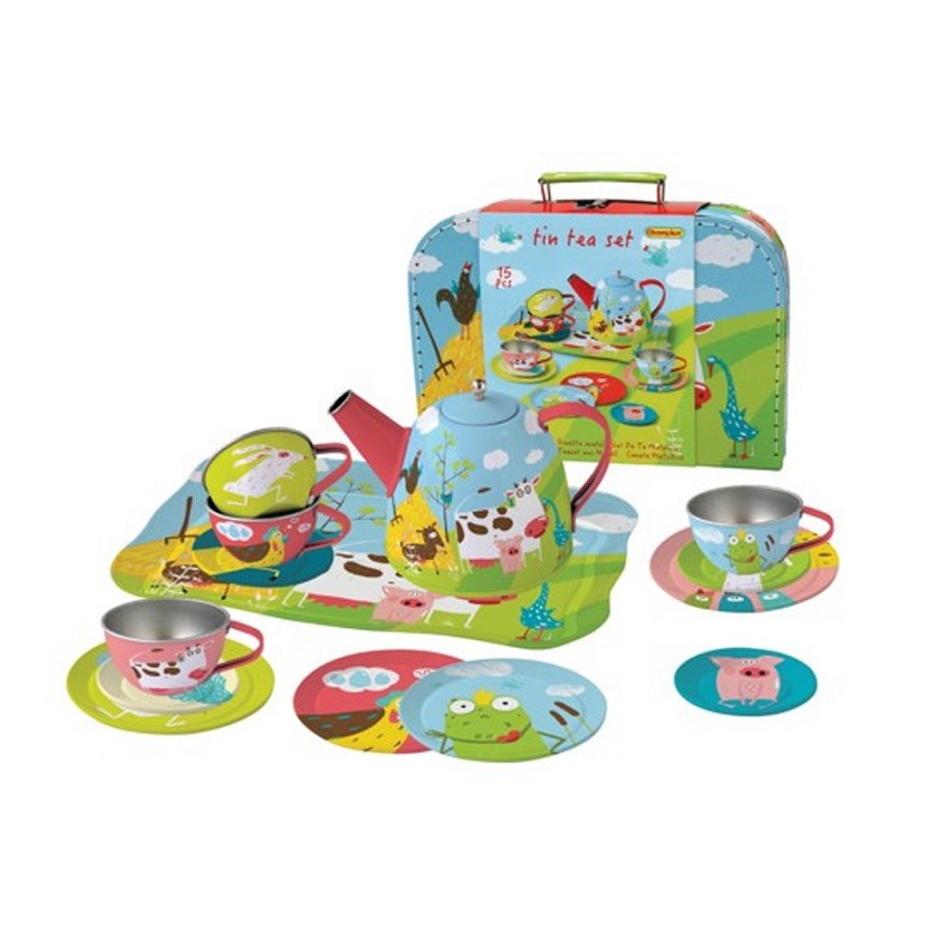 Simply For Kids Theeservies Metaal In Koffer Met Boerderijdieren 15-Delig Default Title Huishouden & Keuken Joy&Bloom