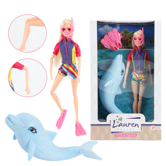 Lauren Deluxe Tienerpop Duikster Met Glitter Dolfijn Default Title Tienerpoppen Joy&Bloom