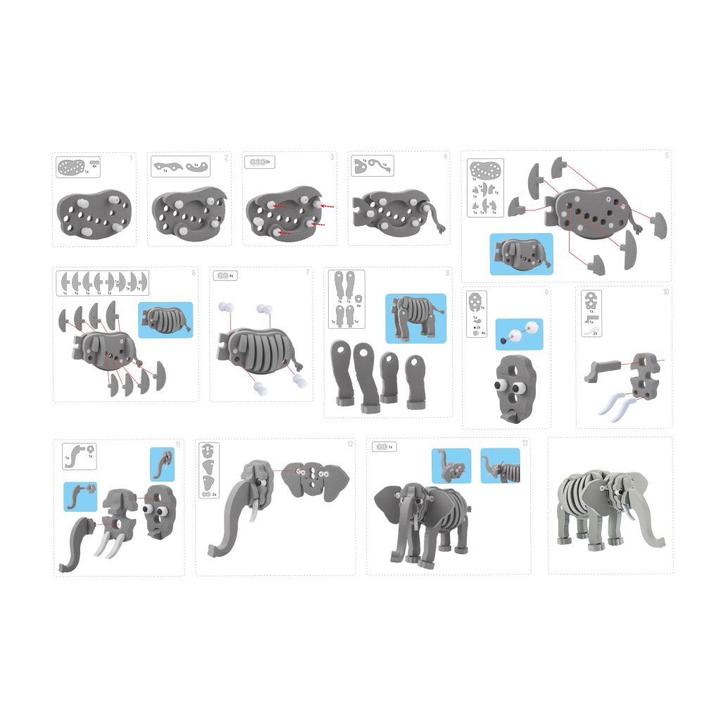 Toi-Toys 3D Puzzel Olifant Junior 31,5 Cm Foam Grijs 75-Delig 3D Puzzels Joy&Bloom