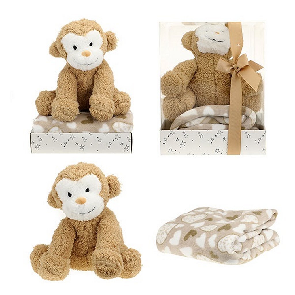 Toi-Toys Pluchen Aap + Knuffeldeken In Geschenkdoos Pluche Speelgoed Joy&Bloom