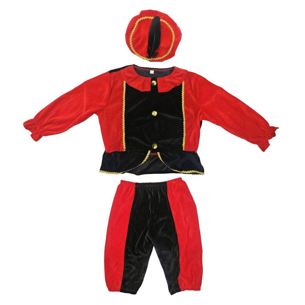 Overige Merken Pietenpak 98-104 Zwart/Rood Sinterklaasartikelen Joy&Bloom