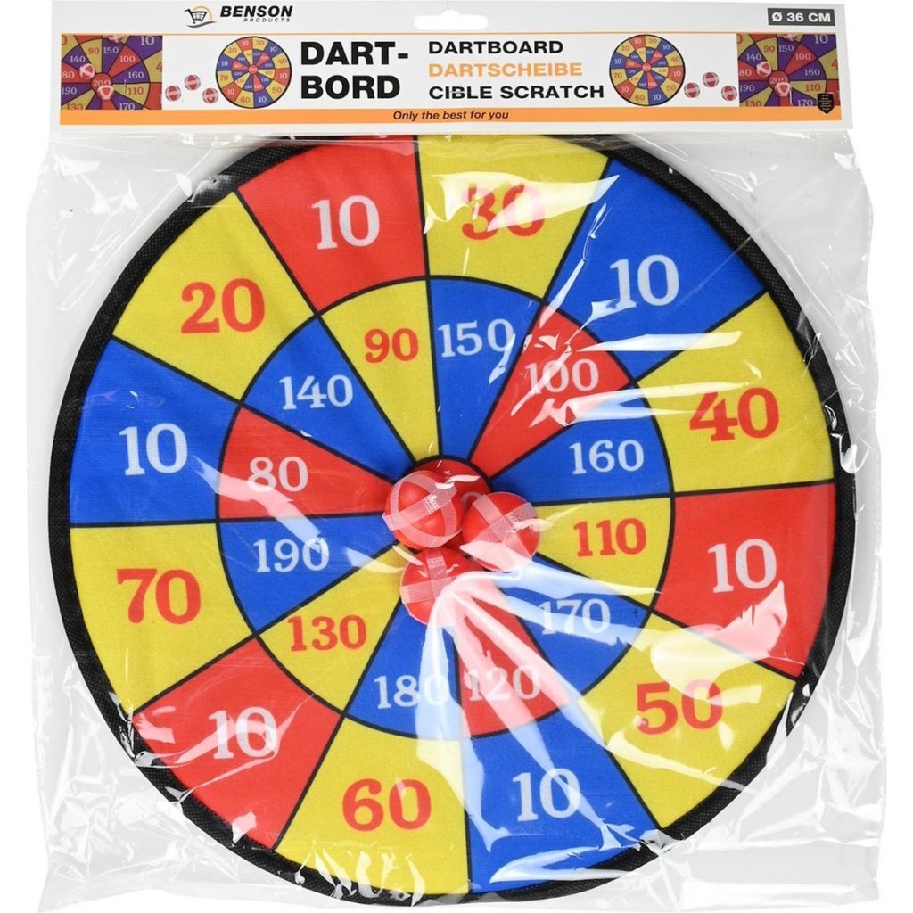 Benson Dartbord Klittenband 36 Cm + 3 Ballen Dart Joy&Bloom