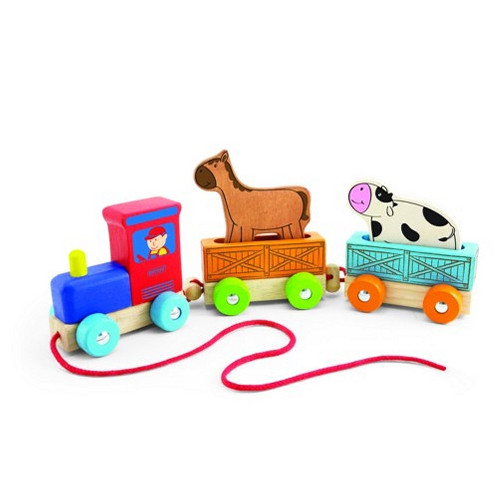 Pintoy Houten Dierentrein Met Boerderijdieren Trekfiguren & Duwfiguren Joy&Bloom