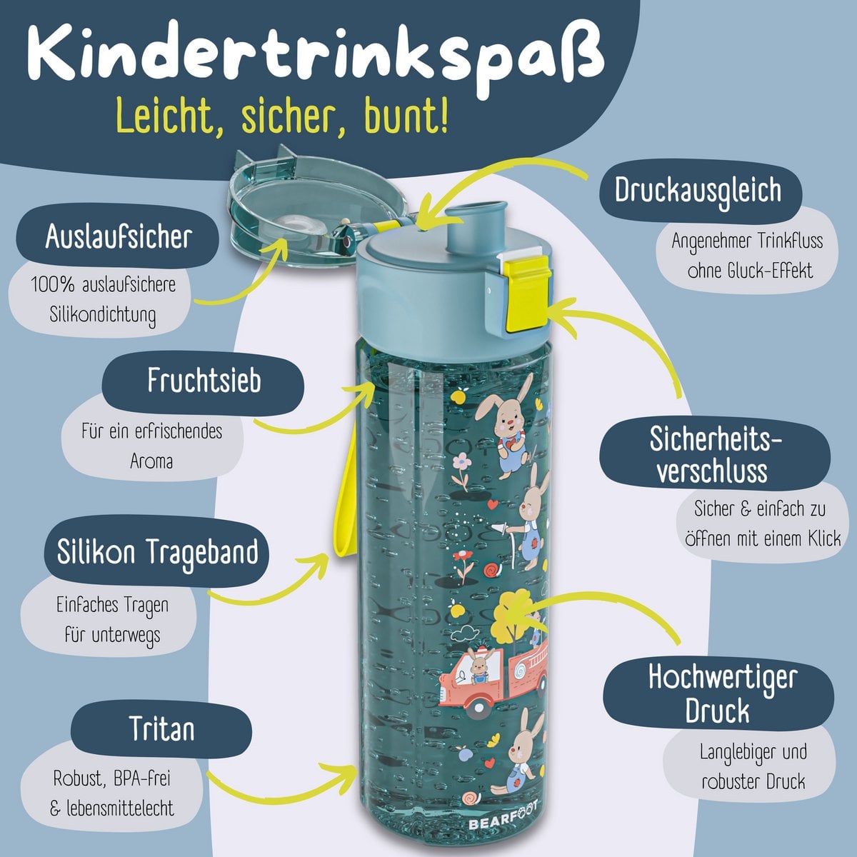 Kinderdrinkfles, 500ml, lichtgewicht - brandweer blauw Joy&Bloom