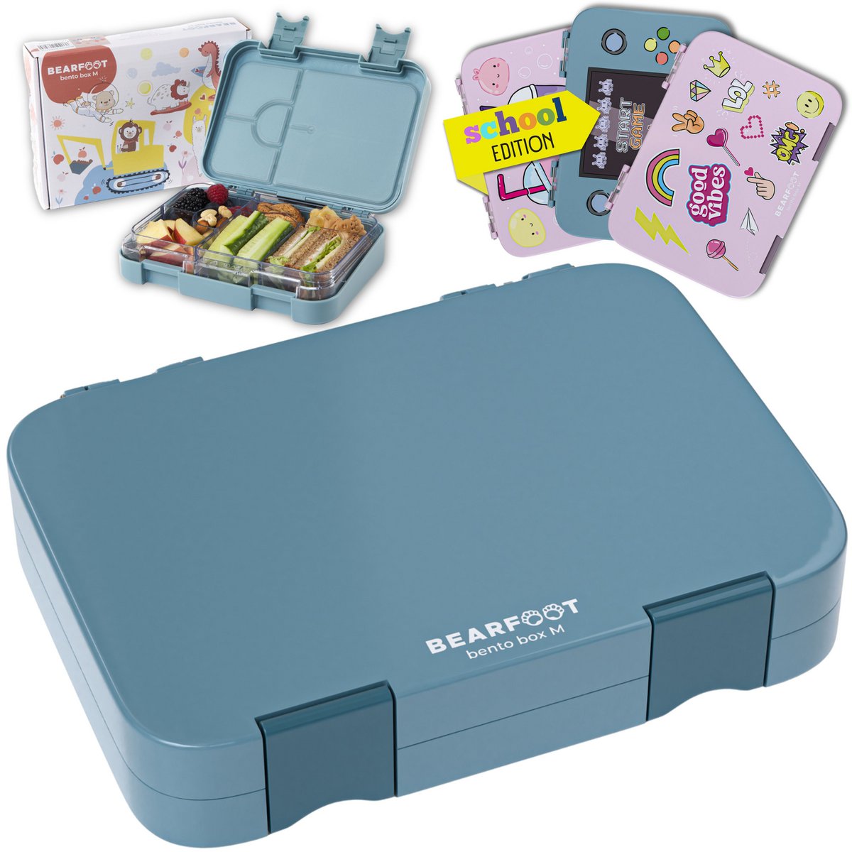 Kinderlunchbox met vakken, lunchbox, bentobox - blauw Joy&Bloom