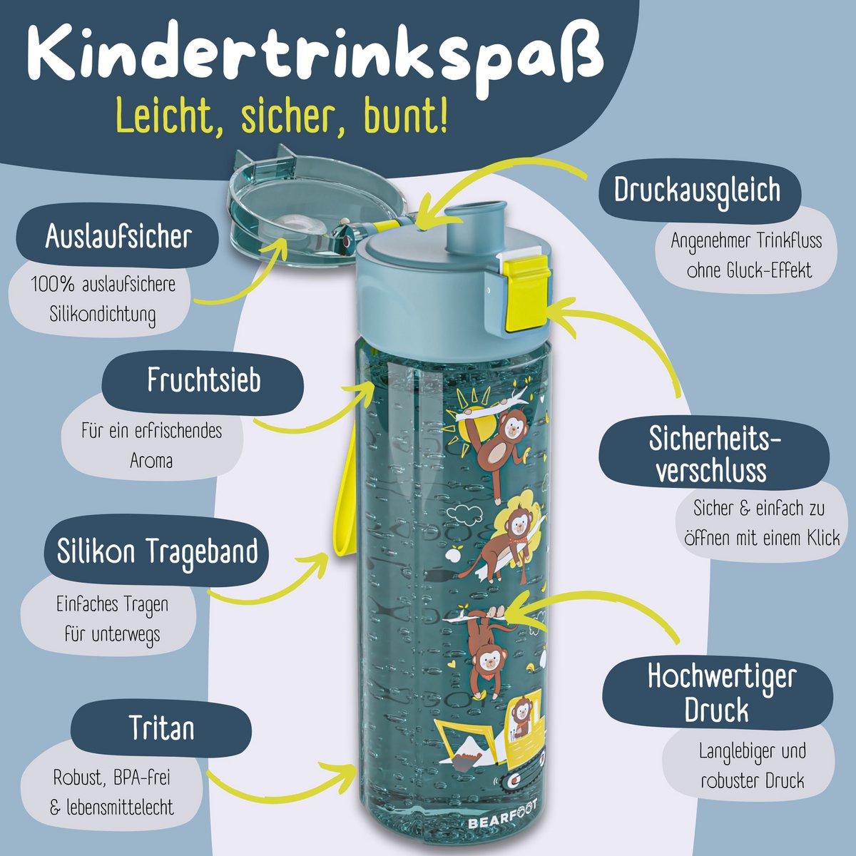 Kinderdrinkfles, 500ml, licht - graafmachine blauw Joy&Bloom